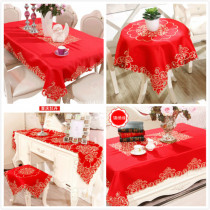 Big red festive wedding celebration gift supplies TV cabinet cover fabric Bedside table cover round table cloth table cloth square