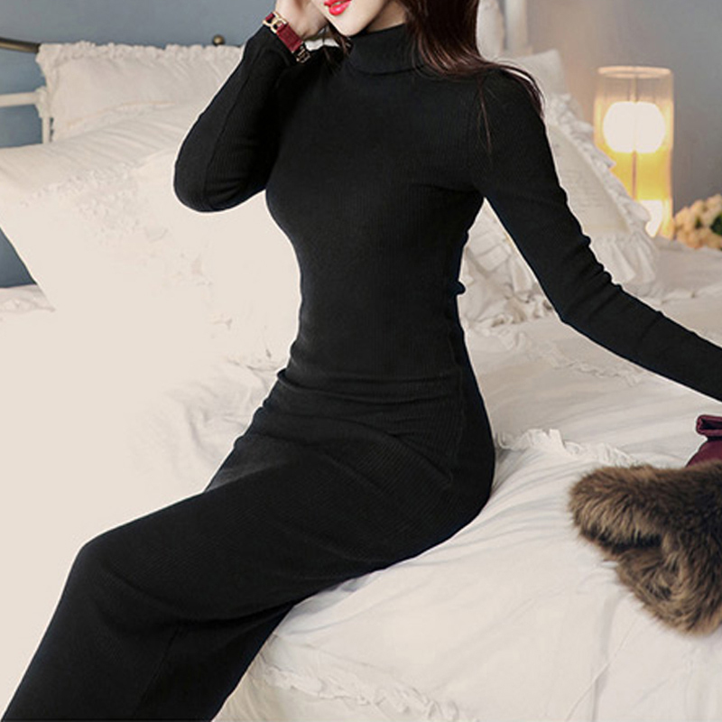 Korean Style High-Neck Long-Sleeve Dress, Autumn and Winter High-End Black Bodycon Dress, Elegant and Age-Reducing Ribbed Slim-Fit Base Dress Korean Style High-Neck Long-Sleeve Dress, Autumn and Winter High-End Black Bodycon Dress, Elegant and Age-Reducing Ribbed Slim-Fit Base Dress