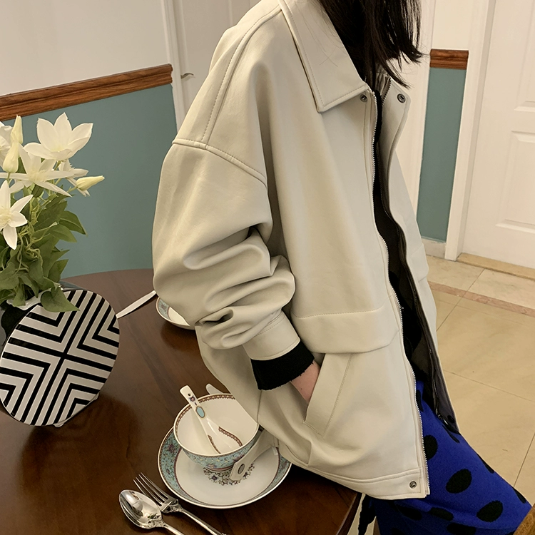 LAZYS size lớn pu áo khoác da thủy triều nữ 2018 phiên bản Hàn Quốc mới của áo khoác mỏng gió mùa đông bf mỏng