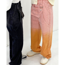 Small lazy pink design sense of public jeans women 2021 new straight loose sweet cool pants high street ins tide