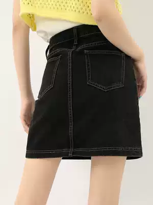 Sai small lazy black denim skirt female summer a character high waist spring and autumn skirt bag hip summer fat mm early autumn skirt