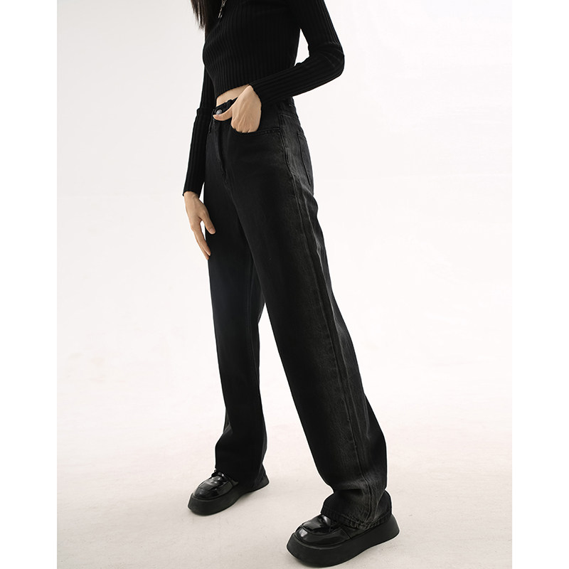 Race Little Lazy Cigarette Grey High Waist Jeans Lady Spring Autumn Design Sensation Substraight Cylinder Wide Leg Towering Pants and Pants Wins