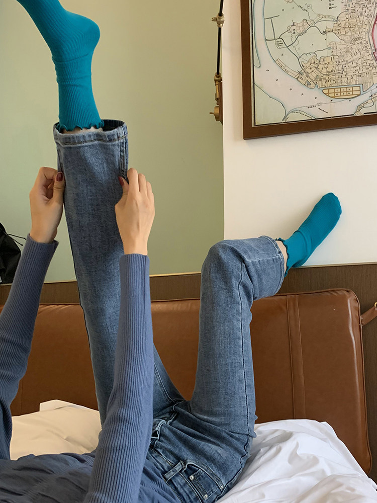 Race lazy summer straight loose high waist denim cigarette pants women's summer thin nine-point black pants summer thin section