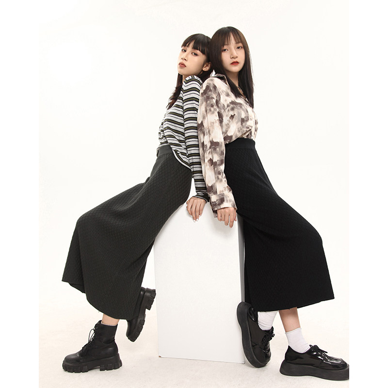 Race small Lazy Black Knit Half Body Dress Woman Spring Autumn Medium Long Version High Waist Plaid Open Fork Long Skirt Sub Spring Skirt