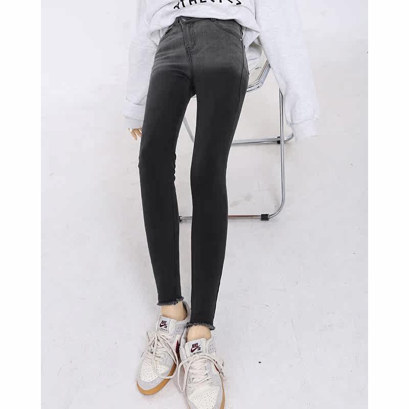 Race Little Lazy Cigarette Grey High Waist Jeans Woman Spring Fall Swarm With Slim Pencil Pants Sub Design Feel Smoke Pipe Pants