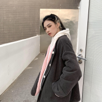 Race lazy half price 2021 new lamb coat female two sides wear Korean version loose cotton coat cotton clothes ins tide