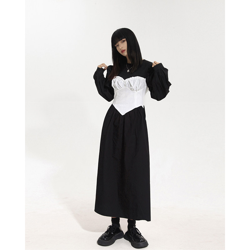 Race Little Black Black Dress Lady Spring Autumn Design Sensation Early Autumn Do N't Make Autumn Long Dress Fake Two Long Sleeves Dresses