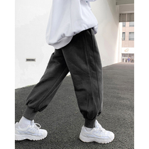 Race lazy high waist slim slim casual pants womens 2020 autumn and winter new solid color simple and versatile drawstring feet Harun pants