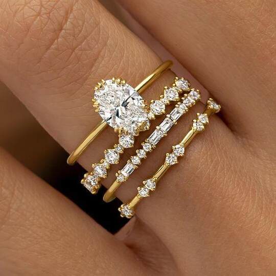 4-Piece Ring Set Cross-Border New Egg-Shaped Diamond-Studded Dazzling Wedding Proposal Women's Ring Gift Set