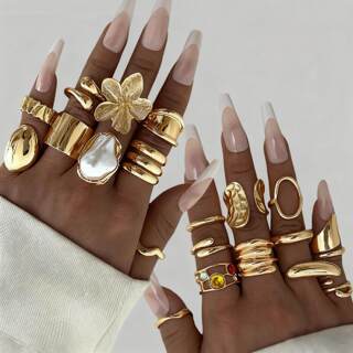 Ring Set of 20 Pieces Cross-Border New Irregular Shaped Imitation Pearl Ring Set 20-Piece Set