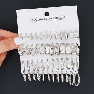 24-Piece Earring Set European and American Cross-Border New Fashion C-Shaped Alloy Earrings 24-Piece Set