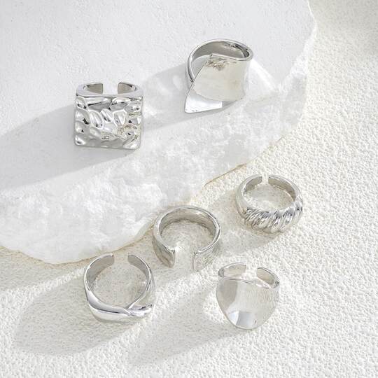 Ring Set 6-Piece Set Cross-Border Personality Exaggerated Irregular Water Drop Glossy Ring Set 6-Piece Set