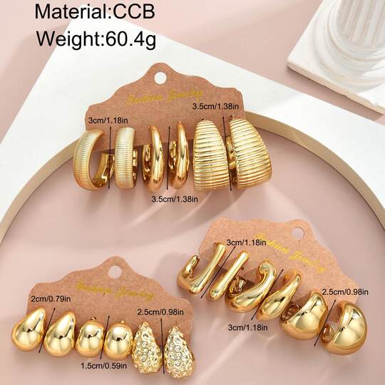 Earring Set of 9 Pieces Cross-Border European and American Irregular Teardrop-Shaped Exaggerated Earring Set 9-Piece Set