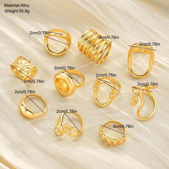 Ring set of 10 pieces European and American cross-border new ring personalized pig nose chain open ring