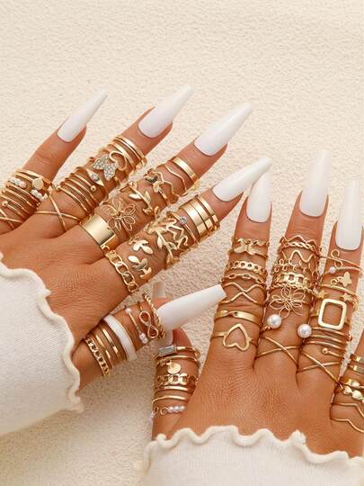 Rings set of 66 pieces cross-border ins simple flower butterfly spiral ring set 66 pieces