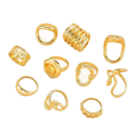 Ring set of 10 pieces European and American cross-border new ring personalized pig nose chain open ring