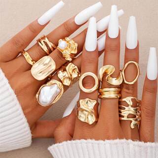 Ring Set of 12 Pieces Cross-Border New Style Irregular Shaped Pearl Ring Set 12-Piece Set