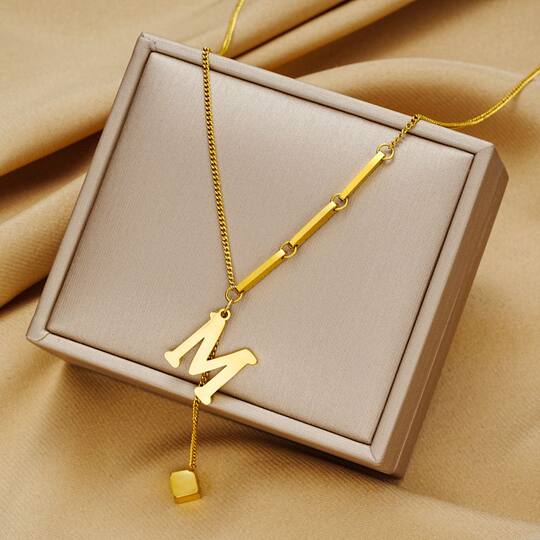 Letter necklace for women cross-border square letter necklace temperament pendant women's sweater chain