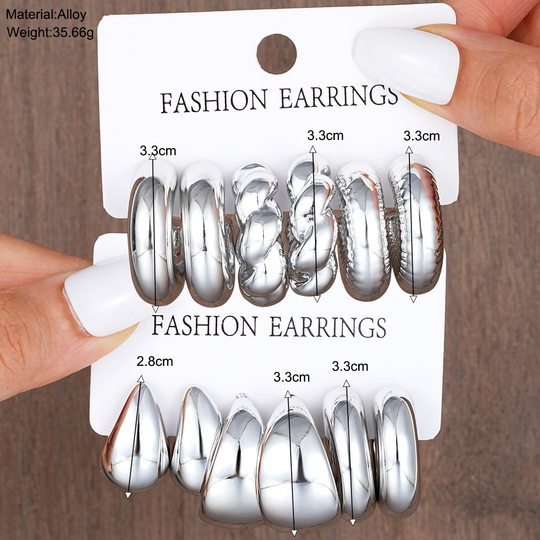 Earring 6-Piece Set Cross-Border Minimalist Water Drop Earrings 6-Piece Set Fashionable Card-Packed Earring Set