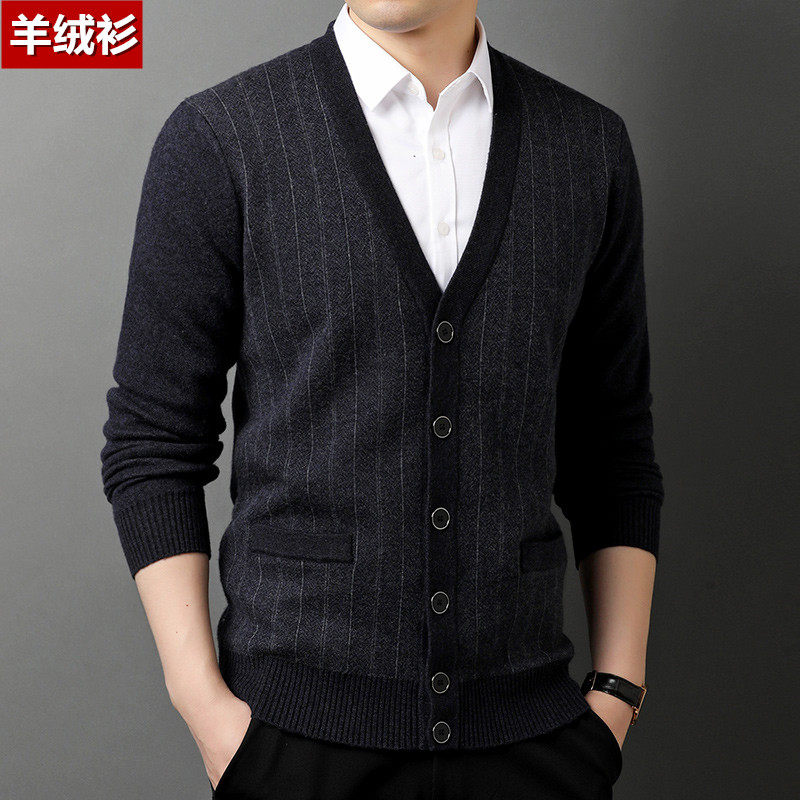 100 pure cashmere men's clothes in old - age fat plus thicker cashmere sweater coat dad dress