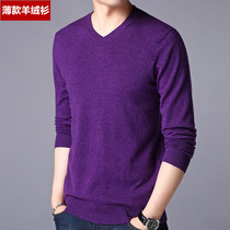 Ultra-thin cashmere men knitted V-collar sweater loosely with long sleeve blouse and sweater tide