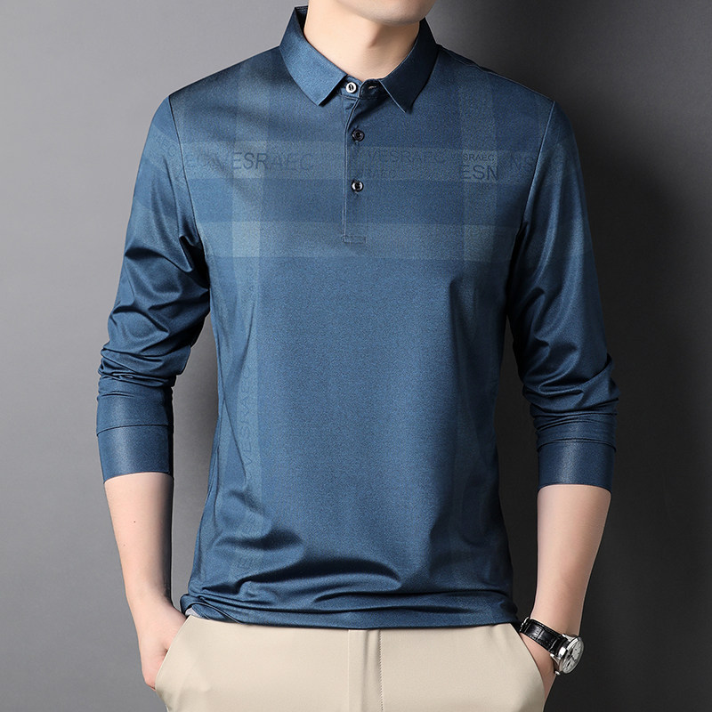 2022 New pint middle-aged men Long sleeves T-shirts Dad autumn clothing blouses 2021 new, no-mark ice-silk polo shirts