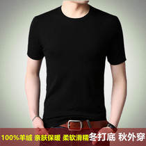 Ordos City thin 100 % pure cashmere mens short sleeve sweater T - shirt knitted half - sleeve cashmere bottom