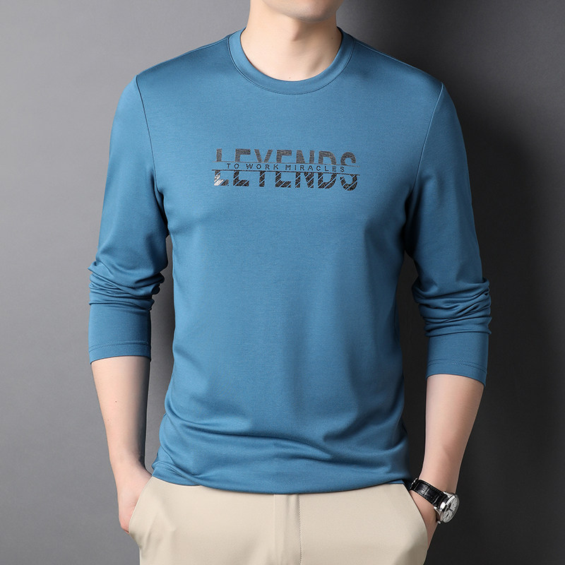 2022 Spring and autumn new thick cotton T male round collar Long sleeves T-shirt Bottom Jersey Easy business casual Male dress Tide