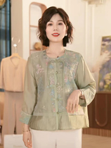 Mom Xia dress new Chinese wind blouses foreign air V collar shirt in older womens clothing Summer loose Govercoat