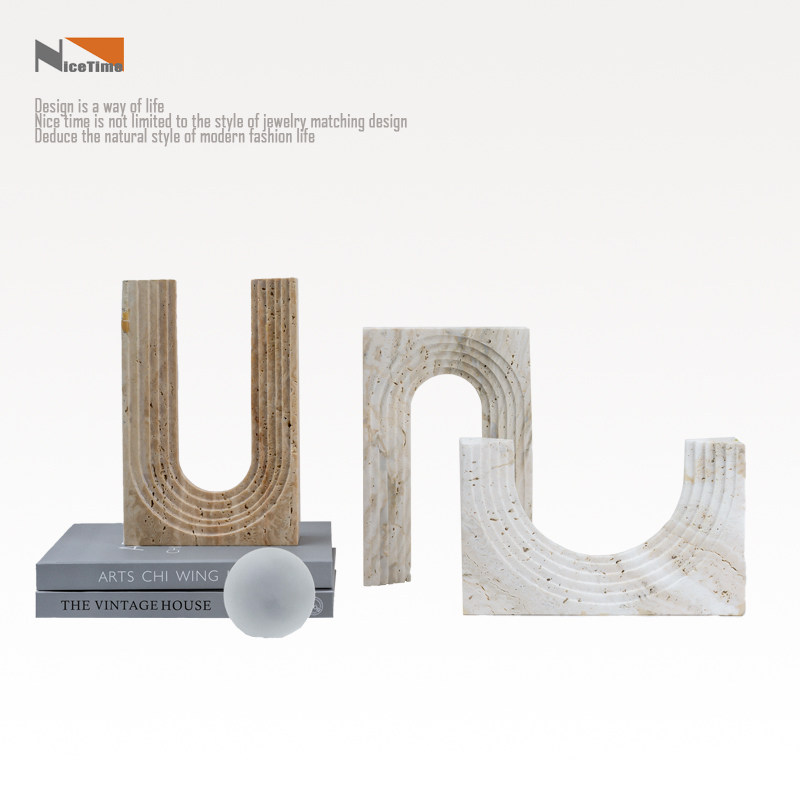 Beautiful modern minimalist arched Roman texture stone ornaments home living room model U-shaped ladder texture stone ornaments