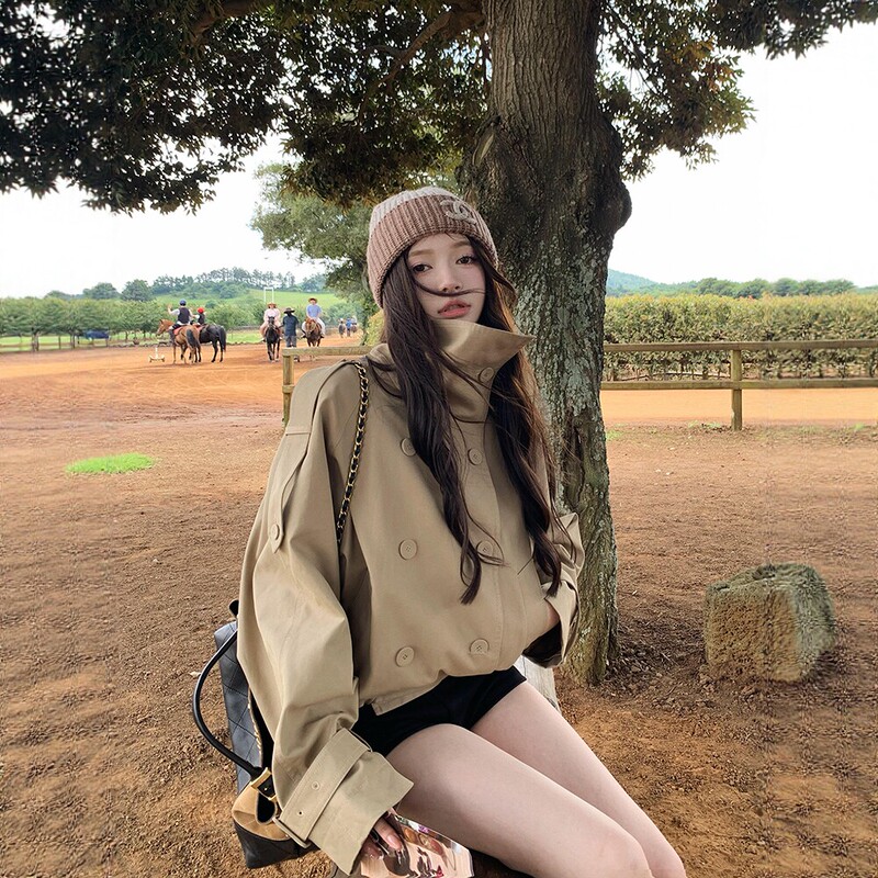 Stand Collar Trench Coat for Women, Short Style for Petite Figures, 2026 New Spring and Autumn Collection, High-End Feel, This Year's Popular Korean Style Stand Collar Trench Coat for Women, Short Style for Petite Figures, 2026 New Spring and Autumn Collection, High-End Feel, This Year's Popular Korean Style
