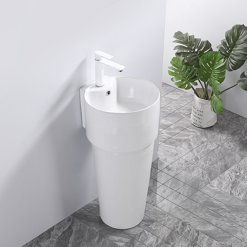 Even Body Upright Post Basin Ceramic Balcony Washbasin Round Makeup Room Two-piece Washbasin Floor Wash Surface Pool