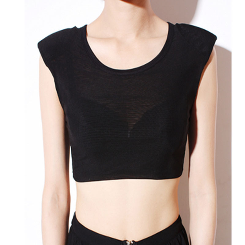Shoulder Pad Magic Tool: High Elasticity Mesh Sleeveless Short T-Shirt with Shoulder Pads, Half-Length Base Shirt for Women, Savior for Droopy Shoulders