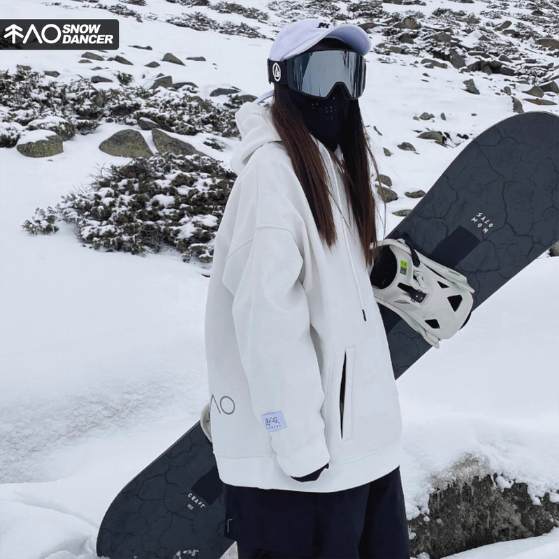 Snowproof White Snowboarding Waterproof Oversized Loose Fleece-Lined Breathable Unisex Indoor Skiing Sweatshirt