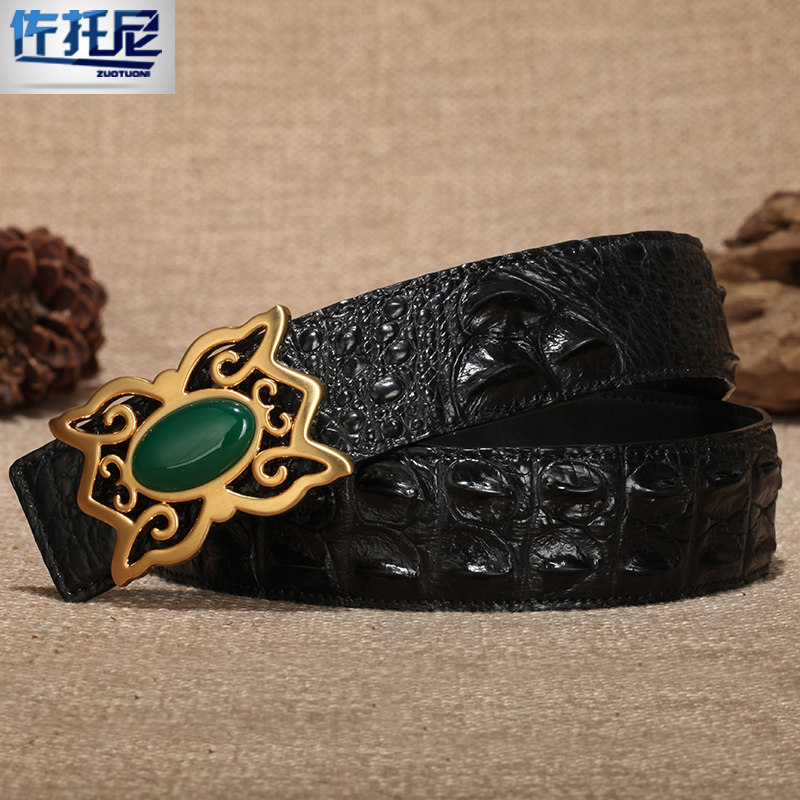 Crocodile leather belt men's leather automatic buckle all-match business casual belt stainless steel pin buckle belly men's belt