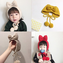 ins explosion Korean childrens big bow ear cap Men and women childrens baby hand knitted warm sweet hair band