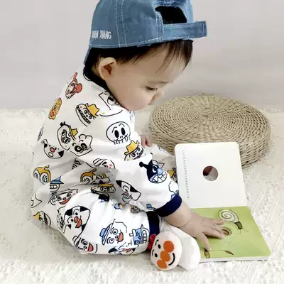 ins2021 autumn and winter men and women baby jumpsuit baby cartoon print plus velvet long sleeve cotton climbing clothes home clothes