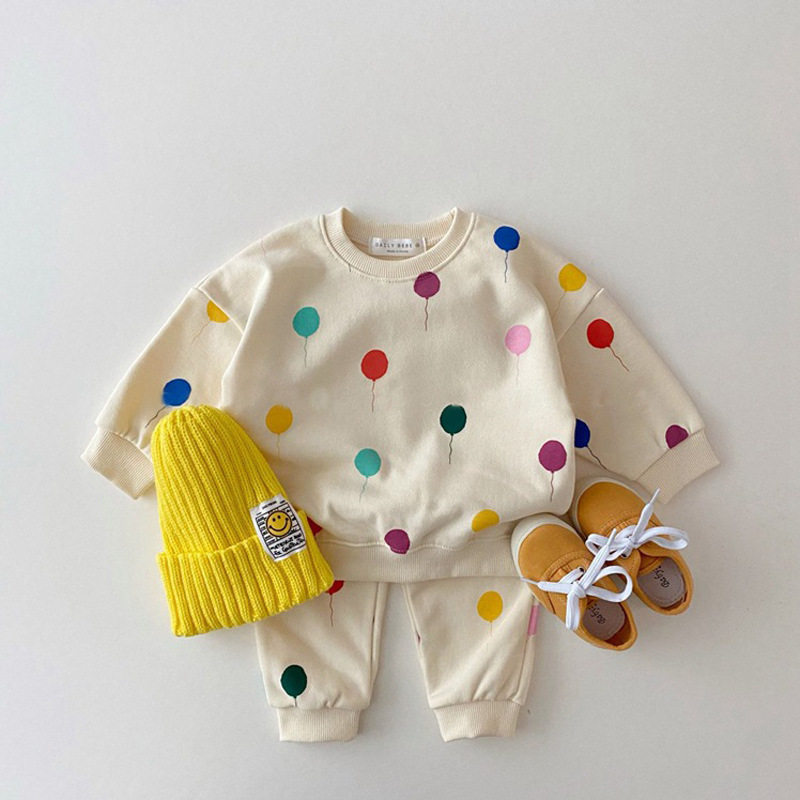 ins22 spring and autumn Korean baby cute balloon sweater 2-piece suit baby puff sleeve dress