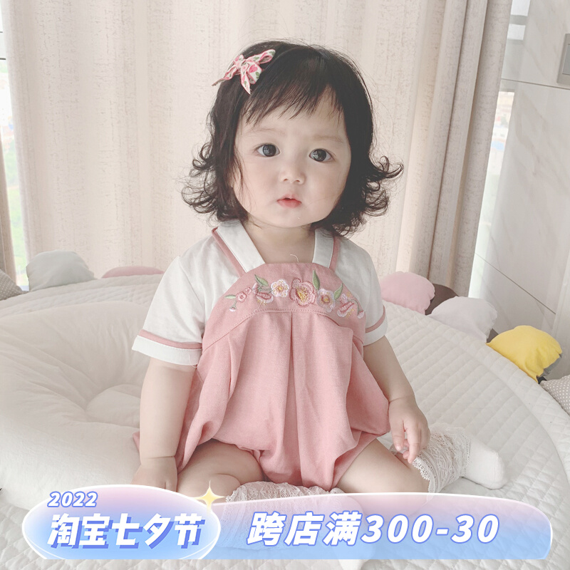 ins22 Summer Baby China Wind Embroidery Hanfu Short Sleeve Baby Even Body Suit Female Baby Princess Thin Bag Fart Climbing