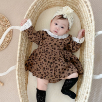 ins 22 Spring and Autumn Han Edition Baby Crush Lace Lace Leader Sleeved Harddress Girl cotton crawling suit