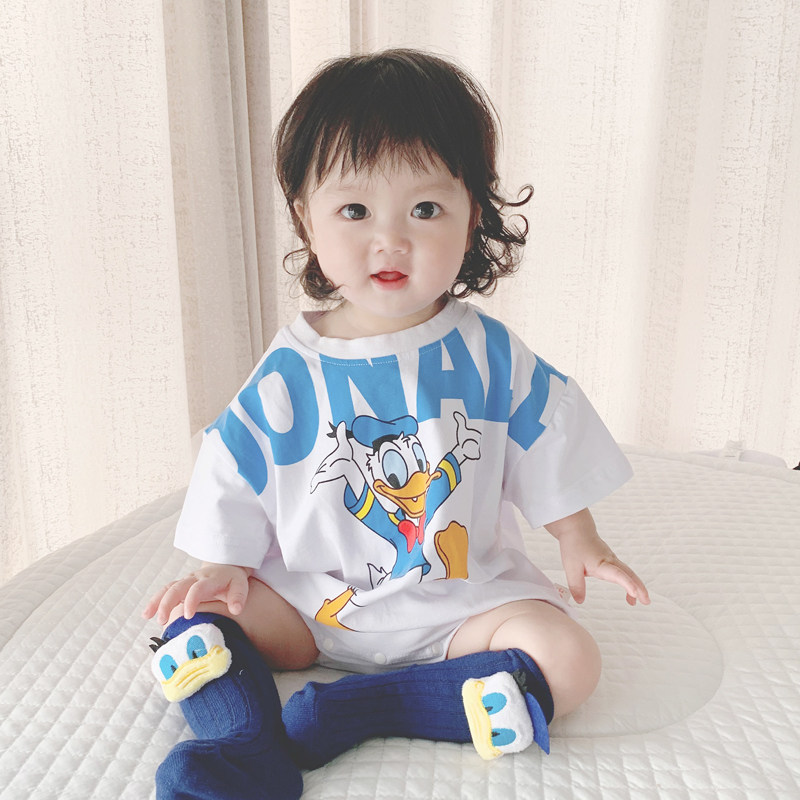 ins22 Summer new Korean version Baby cute cartoon print loose baby to even suit baby triangle bag fart