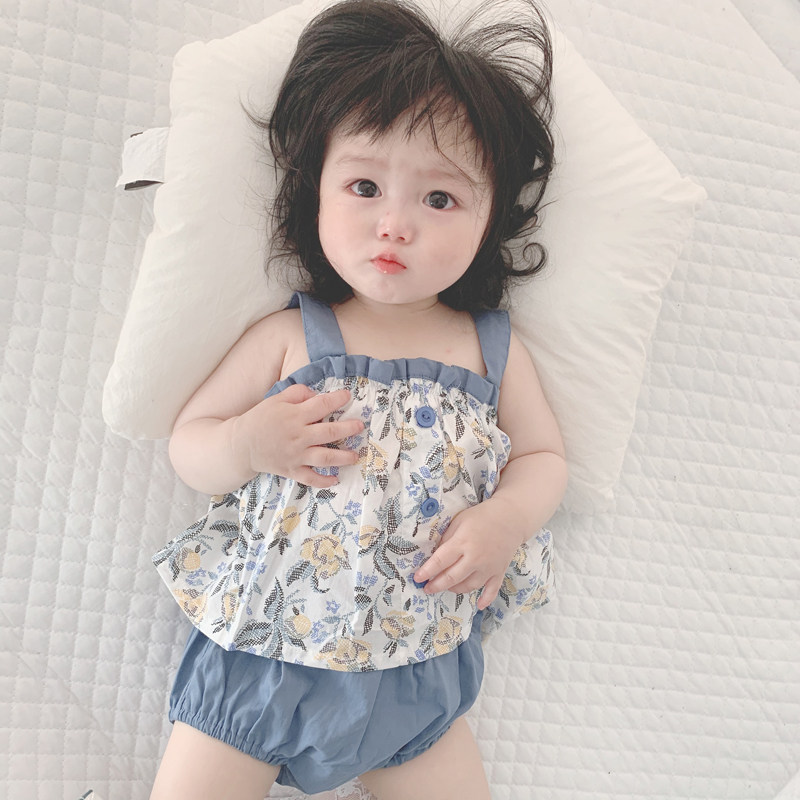 ins2022 summer new Korean version of the baby foreign style sling top big PP bread shorts girl baby 2-piece suit