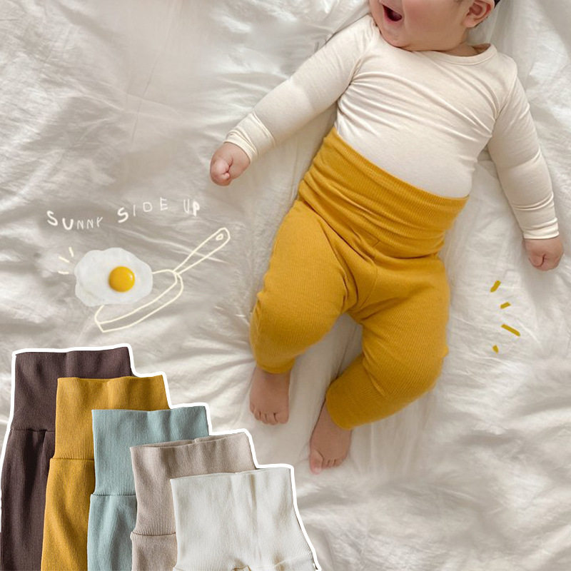 ins22 Spring autumn new Han version New hand baby High waist and belly protection Inner lap pants male and female baby pure cotton 100 lap length pants
