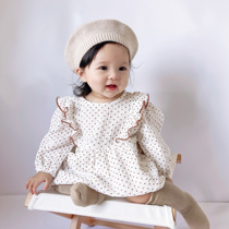 ins2022 Spring and Autumn Han Edition Baby Lotus Dot Low Leaves Long Sleeved Harddress Girl Baby Baby Clothing Clothes