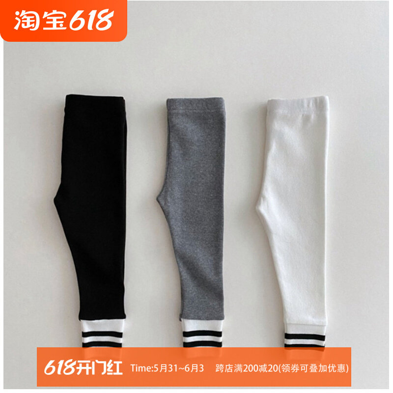ins22 Spring-autumn baby outside wearing casual wind long pants male and female baby bump color striped close-up 100 hitch lap pants