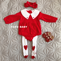 ins2021 spring new baby one-piece full moon 100 days baby 0-1 year old doll collar one-piece harem climbing suit