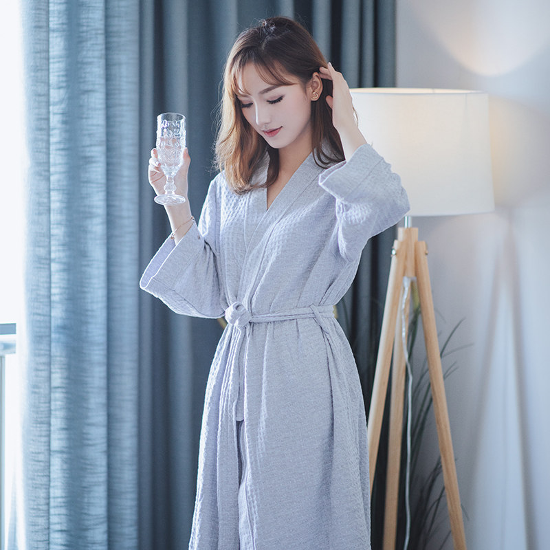 Pure Cotton Spring Autumn Sleeping Robe Water Absorbent Men's Medium Long Version Bathrobe Beauty Salon Hotel Summer Lovers Thin bathrobe woman short