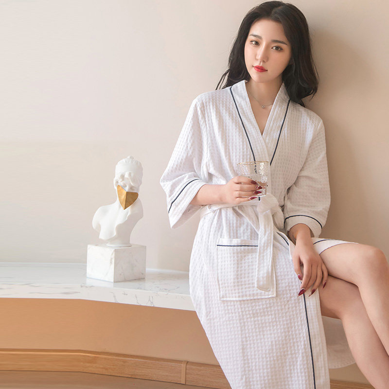 Bathrobe Short summer thin cotton gown female spring and autumn couples hotel pajamas men absorbed bathsuit