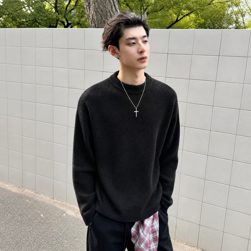 Zknq Trendy Brand New 2026 Autumn and Winter Solid Color Long-Sleeve Sweater for Men, Lazy Style Casual Relaxed Knit Base Layer Zknq Trendy Brand New 2026 Autumn and Winter Solid Color Long-Sleeve Sweater for Men, Lazy Style Casual Relaxed Knit Base Layer