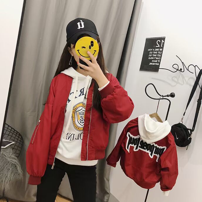 CHICFISH thời trang cha mẹ-con 2018 thu đông mới dán nhãn air air quần áo áo khoác gia đình quần áo trẻ em cao cấp